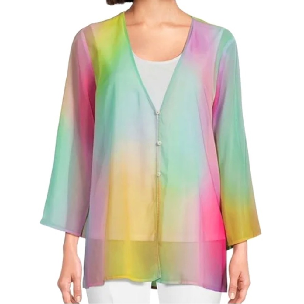 SLIM FACTOR Investments RAINBOW PASTEL CHIFFON Tunic Blouse Top Tank Lined SZ L